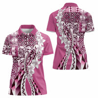 Aloha Vintage Plumeria Hawaiian Tapa Pattern Women Polo Shirt Pink Hawaiian Tapa Pattern - Polynesian Pride