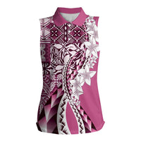 Aloha Vintage Plumeria Hawaiian Tapa Pattern Women Sleeveless Polo Shirt Pink Hawaiian Tapa Pattern LT9 Female Pink - Polynesian Pride