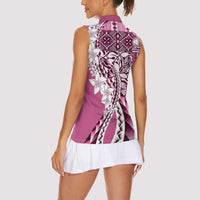 Aloha Vintage Plumeria Hawaiian Tapa Pattern Women Sleeveless Polo Shirt Pink Hawaiian Tapa Pattern LT9 - Polynesian Pride