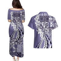 Aloha Vintage Plumeria Hawaiian Tapa Pattern Couples Matching Puletasi and Hawaiian Shirt Purple Hawaiian Tapa Pattern LT9 - Polynesian Pride