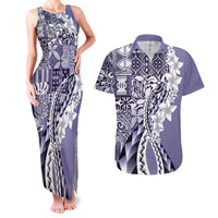 Aloha Vintage Plumeria Hawaiian Tapa Pattern Couples Matching Tank Maxi Dress and Hawaiian Shirt Purple Hawaiian Tapa Pattern LT9 Purple - Polynesian Pride
