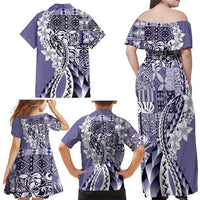 Aloha Vintage Plumeria Hawaiian Tapa Pattern Family Matching Off Shoulder Maxi Dress and Hawaiian Shirt Purple Hawaiian Tapa Pattern LT9 - Polynesian Pride