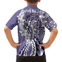 Aloha Vintage Plumeria Hawaiian Tapa Pattern Family Matching Puletasi and Hawaiian Shirt Purple Hawaiian Tapa Pattern LT9 - Polynesian Pride
