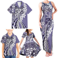 Aloha Vintage Plumeria Hawaiian Tapa Pattern Family Matching Tank Maxi Dress and Hawaiian Shirt Purple Hawaiian Tapa Pattern LT9 - Polynesian Pride