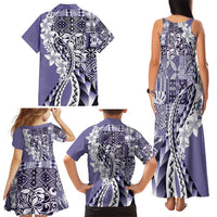 Aloha Vintage Plumeria Hawaiian Tapa Pattern Family Matching Tank Maxi Dress and Hawaiian Shirt Purple Hawaiian Tapa Pattern LT9 - Polynesian Pride