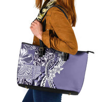 Aloha Vintage Plumeria Hawaiian Tapa Pattern Leather Tote Bag Purple Hawaiian Tapa Pattern - Polynesian Pride