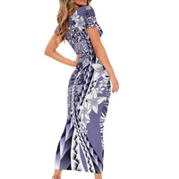 Aloha Vintage Plumeria Hawaiian Tapa Pattern Short Sleeve Bodycon Dress Purple Hawaiian Tapa Pattern LT9 - Polynesian Pride