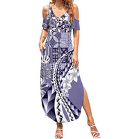 Aloha Vintage Plumeria Hawaiian Tapa Pattern Summer Maxi Dress Purple Hawaiian Tapa Pattern - Polynesian Pride