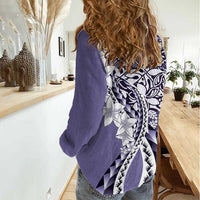 Aloha Vintage Plumeria Hawaiian Tapa Pattern Women Casual Shirt Purple Hawaiian Tapa Pattern - Polynesian Pride