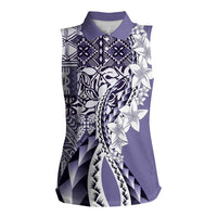 Aloha Vintage Plumeria Hawaiian Tapa Pattern Women Sleeveless Polo Shirt Purple Hawaiian Tapa Pattern LT9 Female Purple - Polynesian Pride