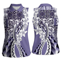 Aloha Vintage Plumeria Hawaiian Tapa Pattern Women Sleeveless Polo Shirt Purple Hawaiian Tapa Pattern LT9 - Polynesian Pride