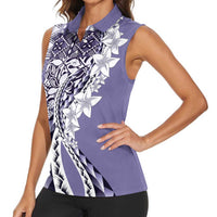 Aloha Vintage Plumeria Hawaiian Tapa Pattern Women Sleeveless Polo Shirt Purple Hawaiian Tapa Pattern LT9 - Polynesian Pride