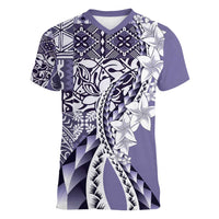 Aloha Vintage Plumeria Hawaiian Tapa Pattern Women V-Neck T-Shirt Purple Hawaiian Tapa Pattern LT9 Female Purple - Polynesian Pride