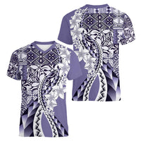 Aloha Vintage Plumeria Hawaiian Tapa Pattern Women V-Neck T-Shirt Purple Hawaiian Tapa Pattern LT9 - Polynesian Pride