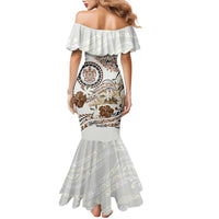 Polynesian Manta Ray Family Matching Mermaid Dress and Hawaiian Shirt Beige Floral Turtle Tattoo LT9 - Polynesian Pride