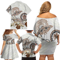 Polynesian Manta Ray Family Matching Off Shoulder Short Dress and Hawaiian Shirt Beige Floral Turtle Tattoo LT9 - Polynesian Pride