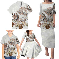 Polynesian Manta Ray Family Matching Puletasi and Hawaiian Shirt Beige Floral Turtle Tattoo LT9 - Polynesian Pride