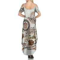 Polynesian Manta Ray Family Matching Summer Maxi Dress and Hawaiian Shirt Beige Floral Turtle Tattoo LT9 - Polynesian Pride