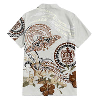 Polynesian Manta Ray Family Matching Tank Maxi Dress and Hawaiian Shirt Beige Floral Turtle Tattoo LT9 - Polynesian Pride