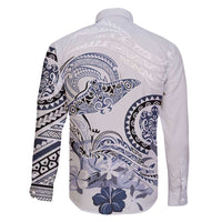 Polynesian Manta Ray Family Matching Long Sleeve Bodycon Dress and Hawaiian Shirt Blue Floral Turtle Tattoo LT9 - Polynesian Pride