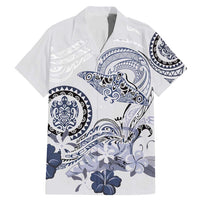 Polynesian Manta Ray Family Matching Mermaid Dress and Hawaiian Shirt Blue Floral Turtle Tattoo LT9 Dad's Shirt - Short Sleeve Blue - Polynesian Pride