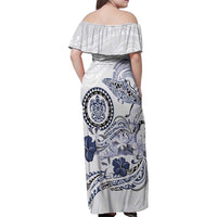 Polynesian Manta Ray Family Matching Off Shoulder Maxi Dress and Hawaiian Shirt Blue Floral Turtle Tattoo LT9 - Polynesian Pride