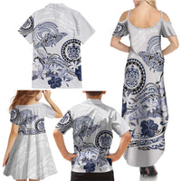 Polynesian Manta Ray Family Matching Summer Maxi Dress and Hawaiian Shirt Blue Floral Turtle Tattoo LT9 - Polynesian Pride