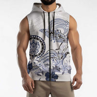 Polynesian Manta Ray Sleeveless Zip Hoodie Blue Floral Turtle Tattoo - Polynesian Pride