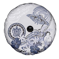 Polynesian Manta Ray Spare Tire Cover Blue Floral Turtle Tattoo - Polynesian Pride