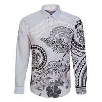 Polynesian Manta Ray Family Matching Mermaid Dress and Hawaiian Shirt Gray Floral Turtle Tattoo LT9 Dad's Shirt - Long Sleeve Gray - Polynesian Pride
