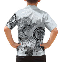 Polynesian Manta Ray Family Matching Off The Shoulder Long Sleeve Dress and Hawaiian Shirt Gray Floral Turtle Tattoo LT9 - Polynesian Pride