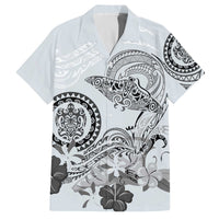 Polynesian Manta Ray Family Matching Off The Shoulder Long Sleeve Dress and Hawaiian Shirt Gray Floral Turtle Tattoo LT9 Dad's Shirt - Short Sleeve Gray - Polynesian Pride