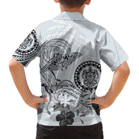 Polynesian Manta Ray Family Matching Off Shoulder Short Dress and Hawaiian Shirt Gray Floral Turtle Tattoo LT9 - Polynesian Pride