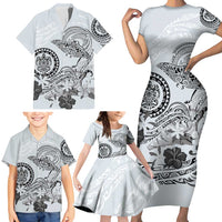 Polynesian Manta Ray Family Matching Short Sleeve Bodycon Dress and Hawaiian Shirt Gray Floral Turtle Tattoo LT9 - Polynesian Pride