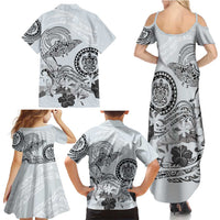 Polynesian Manta Ray Family Matching Summer Maxi Dress and Hawaiian Shirt Gray Floral Turtle Tattoo LT9 - Polynesian Pride