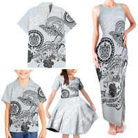 Polynesian Manta Ray Family Matching Tank Maxi Dress and Hawaiian Shirt Gray Floral Turtle Tattoo LT9 - Polynesian Pride