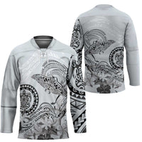 Polynesian Manta Ray Hockey Jersey Gray Floral Turtle Tattoo - Polynesian Pride