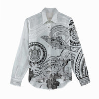 Polynesian Manta Ray Women Casual Shirt Gray Floral Turtle Tattoo - Polynesian Pride