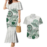 Polynesian Manta Ray Couples Matching Mermaid Dress and Hawaiian Shirt Green Floral Turtle Tattoo LT9 Green - Polynesian Pride