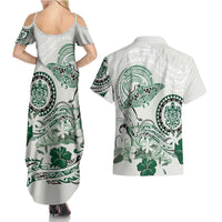 Polynesian Manta Ray Couples Matching Summer Maxi Dress and Hawaiian Shirt Green Floral Turtle Tattoo LT9 - Polynesian Pride