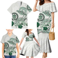Polynesian Manta Ray Family Matching Mermaid Dress and Hawaiian Shirt Green Floral Turtle Tattoo LT9 - Polynesian Pride