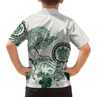 Polynesian Manta Ray Family Matching Short Sleeve Bodycon Dress and Hawaiian Shirt Green Floral Turtle Tattoo LT9 - Polynesian Pride