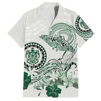 Polynesian Manta Ray Family Matching Summer Maxi Dress and Hawaiian Shirt Green Floral Turtle Tattoo LT9 Dad's Shirt - Short Sleeve Green - Polynesian Pride