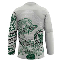 Polynesian Manta Ray Hockey Jersey Green Floral Turtle Tattoo - Polynesian Pride