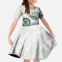 Polynesian Manta Ray Kid Short Sleeve Dress Green Floral Turtle Tattoo - Polynesian Pride
