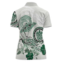 Polynesian Manta Ray Women Polo Shirt Green Floral Turtle Tattoo - Polynesian Pride