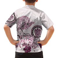 Polynesian Manta Ray Family Matching Off The Shoulder Long Sleeve Dress and Hawaiian Shirt Pink Floral Turtle Tattoo LT9 - Polynesian Pride