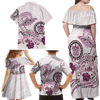 Polynesian Manta Ray Family Matching Off Shoulder Maxi Dress and Hawaiian Shirt Pink Floral Turtle Tattoo LT9 - Polynesian Pride