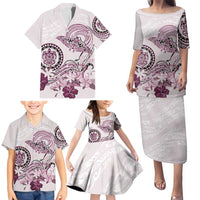 Polynesian Manta Ray Family Matching Puletasi and Hawaiian Shirt Pink Floral Turtle Tattoo LT9 - Polynesian Pride