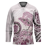 Polynesian Manta Ray Hockey Jersey Pink Floral Turtle Tattoo - Polynesian Pride